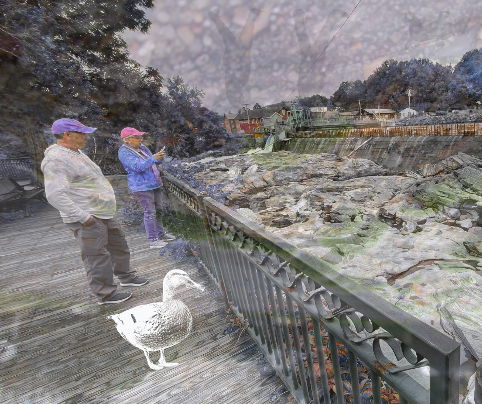 two people at the glacial potholes (i think) scenic overlook
